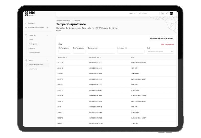 Kibi Scada mobile App auf dem Smartphone für Catering-Einsätze unterwegs